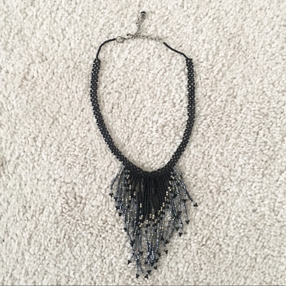 Black & Grey beaded V-shaped necklace.